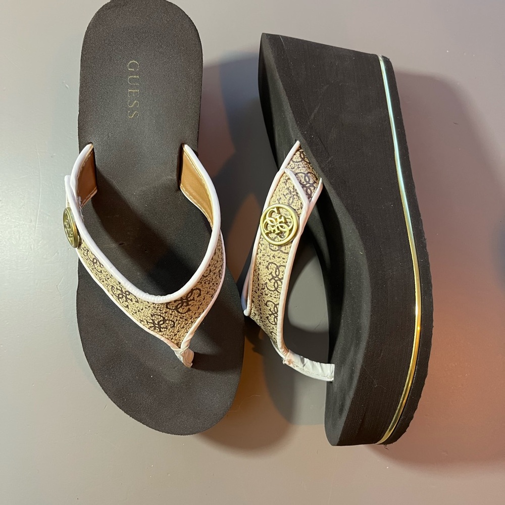 Guess Black and Gold Platform Sandals